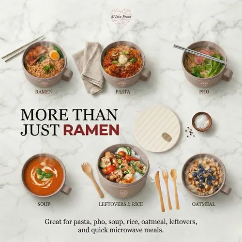 Miniatura 7 de AI LOVE PEACE Tazón de ramen, olla de ramen, tazón de ramen para microondas, tazón grande de fideos de 40 onzas, tazón para microondas, cuencos