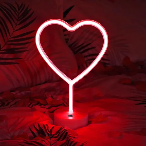 Miniatura 8 de BHCLIGHT Letrero de neón de corazón rojo, luz LED de neón de San Valentín alimentada por batería o USB, luces de corazón rojo de San Valentín