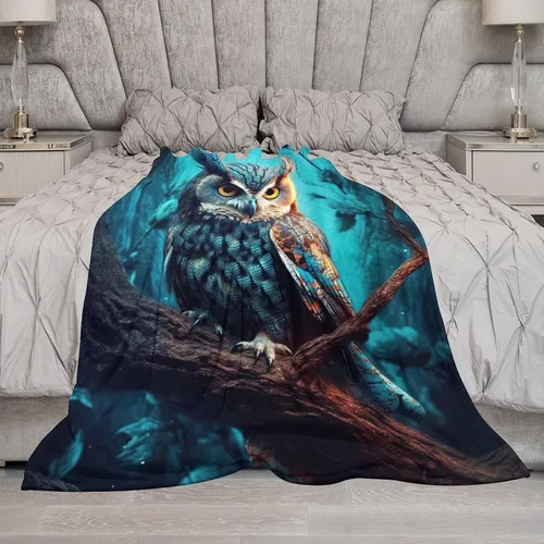 Miniatura 6 de Manta suave de piel sintética de búho, manta de regazo de franela de bosque Trippy para sofá, sofá o cama, manta de felpa mullida y esponjosa
