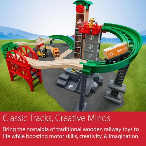 Miniatura 7 de BRIO World Lift & Load Warehouse Set - Juego de tren de madera de 32 piezas, funciona con todos los juegos de ferrocarriles de madera, incluye