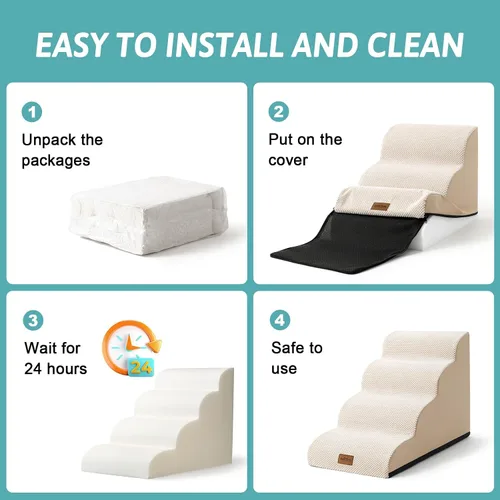 Miniatura 4 de COZY KISS Escaleras anchas para perros pequeños de 15.7 pulgadas de alto, escalón para mascotas para cachorros, gatos mayores, rampa curva