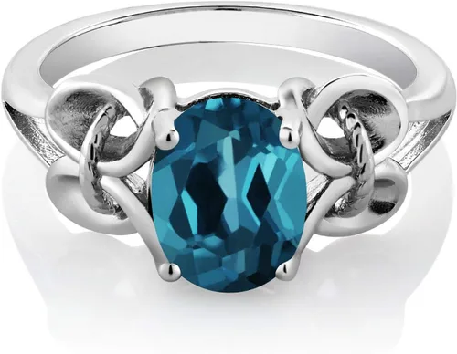 Miniatura 56 de Gem Stone King Anillo de compromiso ovalado con piedra natal para mujer, plata de ley 925, ovalado de 0.354 x 0.276 in, anillo de compromiso