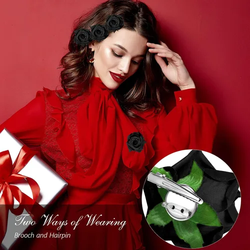 Miniatura 5 de Paquete de 12 pinzas para el pelo de rosas de 2.8 pulgadas, broches florales, horquillas mexicanas, suministros de fiesta para mujeres, accesorios