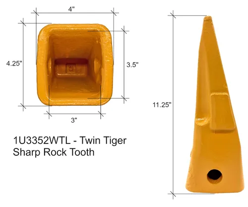 Miniatura 3 de Cubo de excavadora Twin Sharp Rock Diente con pasador, 1U3352WTL, se adapta a adaptadores Caterpillar J350 Series (1)