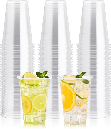 Paquete de 100 vasos de plástico transparente de 16 onzas, vasos para bebidas frías para fiestas, vasos desechables transparentes para frutas,