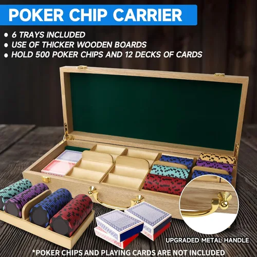 Miniatura 4 de GSE Games & Sports Expert Estuche de madera para fichas de póquer con 5 bandejas de fichas, capacidad para 500 fichas, soporte de fichas de grado