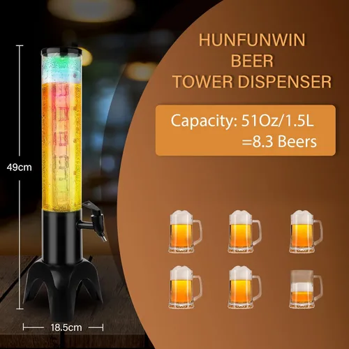 Miniatura 2 de Dispensador de cerveza Margarita Tower, dispensador de torre de mimosa de 50 onzas con tubo de hielo y luz LED, dispensador de torre de bebidas