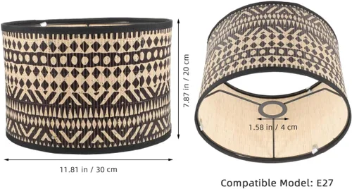 Miniatura 3 de DOITOOL Pantalla de lámpara de bambú bohemia de 12 pulgadas, repuesto de cubierta de tambor impresa para lámparas de mesa, lámpara de piso