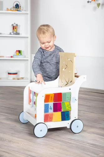 Miniatura 10 de Small Foot Wooden Toys - Andador de elefante dulce prémium y centro de actividades 5 en 1 diseñado para niños pequeños de 12 meses en adelante