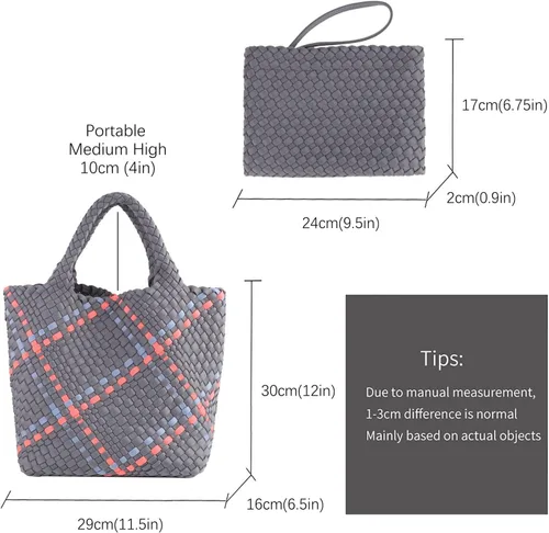 Miniatura 3 de Bolso de mano tejido + bolso de neopreno para mujer, bolso grande de viaje con asa superior, bolsa de viaje para axilas