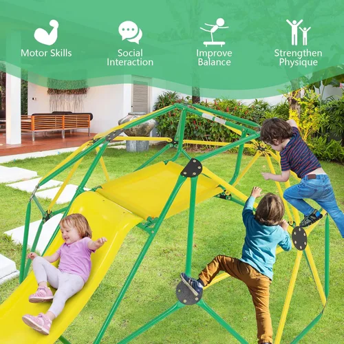 Miniatura 8 de Olakids Cúpula de escalada con tobogán, para niños al aire libre, gimnasio, cúpula geométrica, marco de acero, estructura de escalada de 8 pies