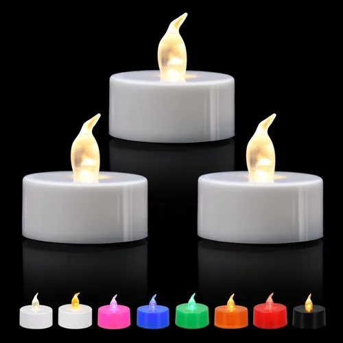 KOABY - Paquete de 12/24/50/100/200/400 velas de té de baterías, luces LED parpadeantes sin llama, duran más de 200 horas, para decoración (paquete