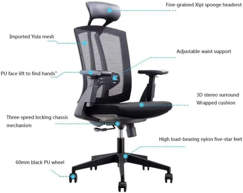 Miniatura 2 de Silla de oficina, silla de computadora de malla transpirable con soporte lumbar ergonómico ajustable, silla de escritorio giratoria negra