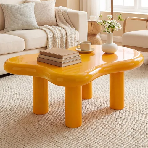 Miniatura 11 de Miuuod Cloud - Mesa auxiliar con 4 patas para sala de estar, mesa central, mesa baja, mesa auxiliar color crema, mesa de sofá de esquina redonda