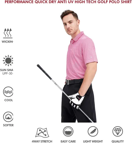 Miniatura 5 de Golf Shirts for Men Dry Fit Short Sleeve Print Performance Moisture Wicking Polo Shirt