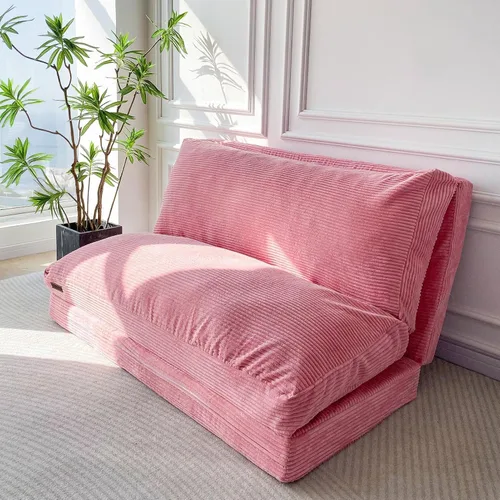 Miniatura 18 de MAXYOYO - Sofá cama puff plegable para adultos, sofá de suelo extragrueso y largo con funda lavable de tela trenzada, beige, 54 x 95 pulgadas