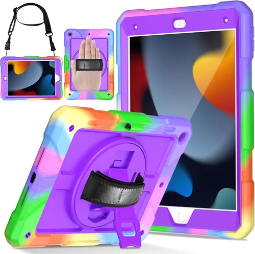 Miniatura 9 de LTROP Funda para iPad de 9ª/8ª/7ª generación (2021/2020/2019), Funda para iPad de 10.2" a prueba de golpes con correa para el hombro, soporte