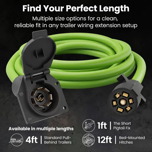 Miniatura 8 de GEARit Cable de extensión para remolque de 7 vías (1 pie) Enchufe de remolque de 7 pines Cable en línea Arnés de cables Conector de clavijas dobles