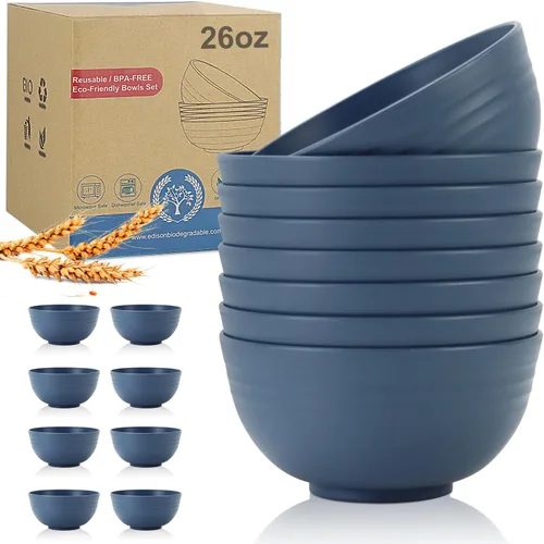 Miniatura 32 de Wrova Juego de 8 cuencos de paja de trigo para postre de 10 onzas, cuencos irrompibles para niños, mini cuencos para helado, aperitivos y frutas