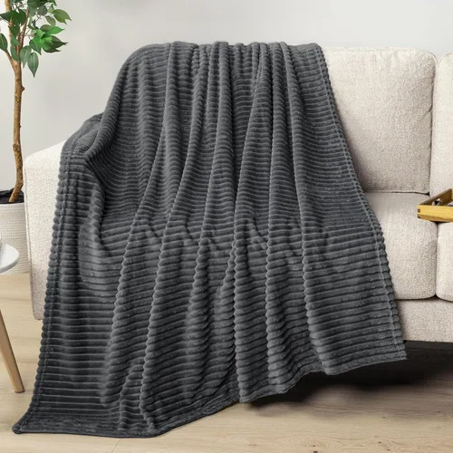 Miniatura 14 de PAVILIA Manta de forro polar súper suave, manta de franela de felpa mullida, cálida y acogedora manta de microfibra acanalada para sofá o cama, Negro