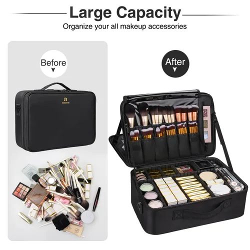 Miniatura 7 de MONSTINA Estuche de maquillaje grande, bolsa de maquillaje de 3 capas, organizador de cosméticos, bolsa de tren de peluquería, caja de artista
