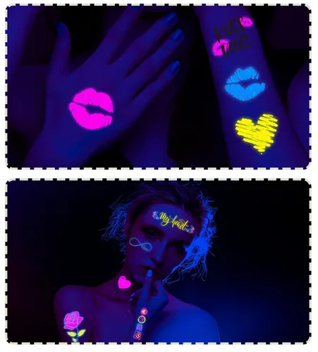 Miniatura 4 de Tatuajes temporales de corazón que brillan en la oscuridad, tatuajes temporales luminosos de neón para el día de San Valentín, novia, boda, San