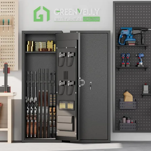 Miniatura 6 de Greenvelly 14-16 Caja fuerte para rifles y pistolas, caja fuerte para rifles con cerradura de teclado, gabinete para armas de fuego para rifles