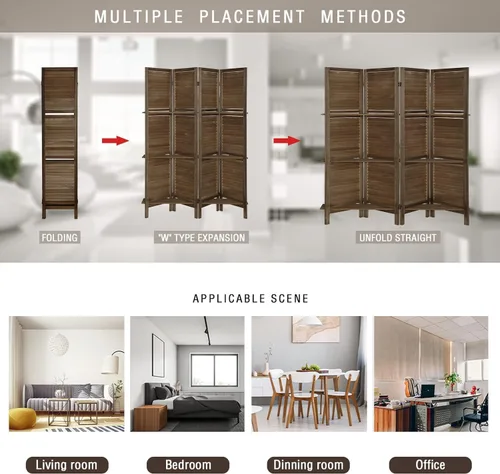 Miniatura 3 de Divisor de habitación con estantes, 4 divisores de habitación y pantallas de privacidad plegables, separadores de habitación plegables de 4 paneles