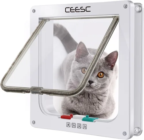 Miniatura 10 de CEESC Puerta magnética con solapa para gatos con cerradura de 4 vías para gatos, gatitos y gatitos, 3 tamaños y 2 opciones