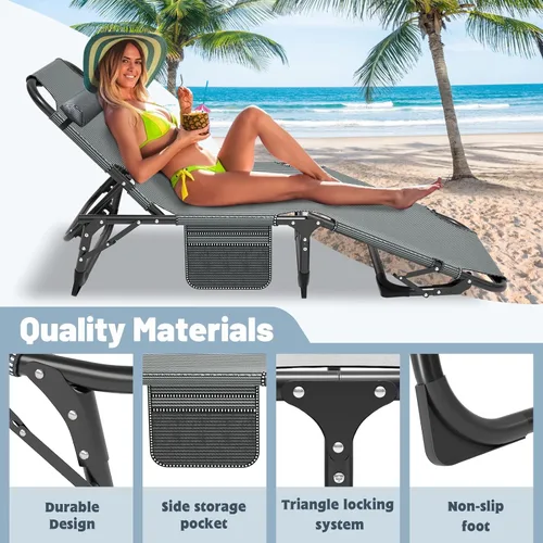 Miniatura 5 de Slsy Tumbona plegable para patio, sillas de patio reclinables al aire libre, tumbonas resistentes para exteriores, junto a la piscina, playa
