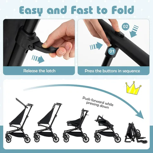 Miniatura 6 de BABY JOY Cochecito ligero, cochecito de viaje compacto para avión con fácil plegado con una sola mano, toldo ajustable, cesta de almacenamiento