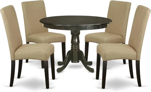 Miniatura 13 de East West Furniture HLDR3-CAP-03 Juego de mesa de comedor de 3 piezas contiene una mesa de comedor redonda con pedestal y 2 sillas Parson tapizadas