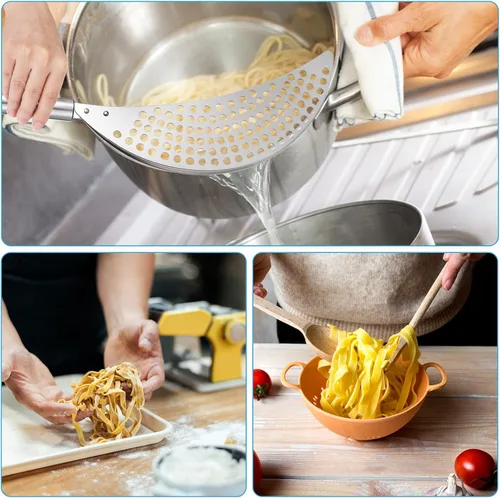 Miniatura 7 de TIESOME Colador de olla de acero inoxidable, colador de pasta con asa, escurridor duradero de plata para fideos para freír espagueti, frutas