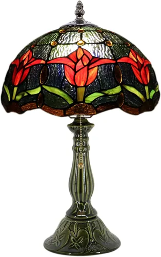 Miniatura 10 de Tiffany Lamp Stained Glass Table Lamps Amber Grape Style Desk Lamp 12X12X18.5 Inch Bronze Ceramic Base Reading Light Suitable for Bedside Bedroom