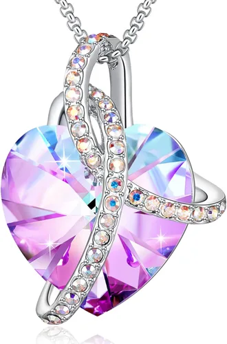 PLATO H Collar de cristal de corazón trenzado para mujer y niña con elegante caja, joyería de aniversario, regalo de San Valentín para el día de la