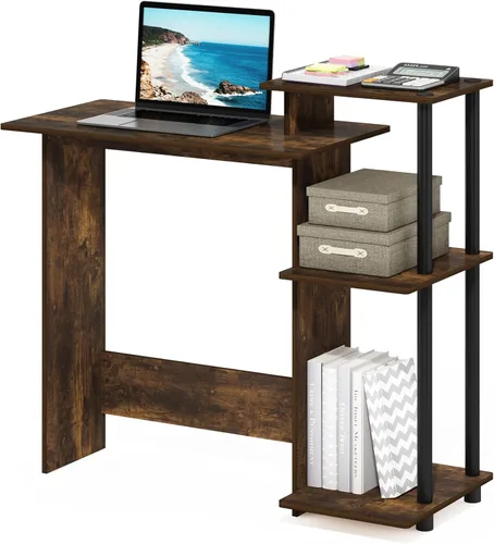 Miniatura 9 de Furinno - Escritorio compacto para computadora con estantes, Tablero de partículas, Negro / Gris