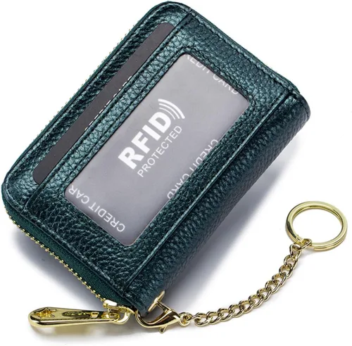 Miniatura 14 de Tapp Collections Tarjetero RFID para tarjetas de crédito, cartera pequeña de cuero con cremallera para tarjetas con ventana de identificación