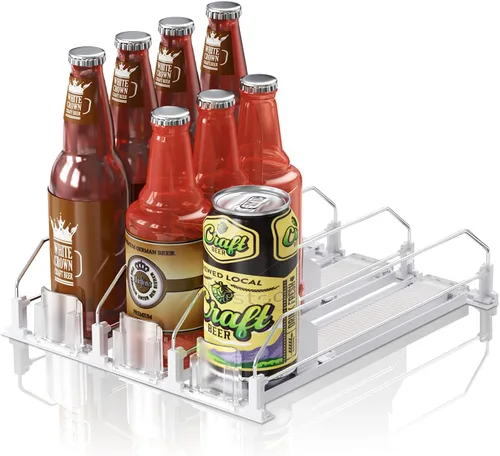 Miniatura 22 de Organizador de Bebidas para Refrigerador, 12oz 16oz 20oz - Dispensador de Latas de Refresco para Refrigerador, Ancho Ajustable, Deslizador Negro
