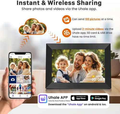 Miniatura 2 de Marco de fotos digital Uhale con WiFi de 10.1 pulgadas con almacenamiento de 32GB, marcos de fotos electrónicos con pantalla táctil IPS HD de 1280 x