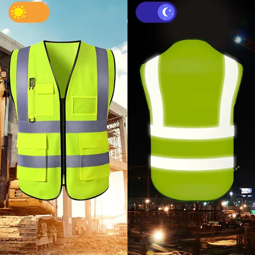 Miniatura 4 de Chaleco de seguridad personalizado para hombre, chaleco personalizado de alta visibilidad, ropa de trabajo con tira reflectante, 5 bolsillos Azul