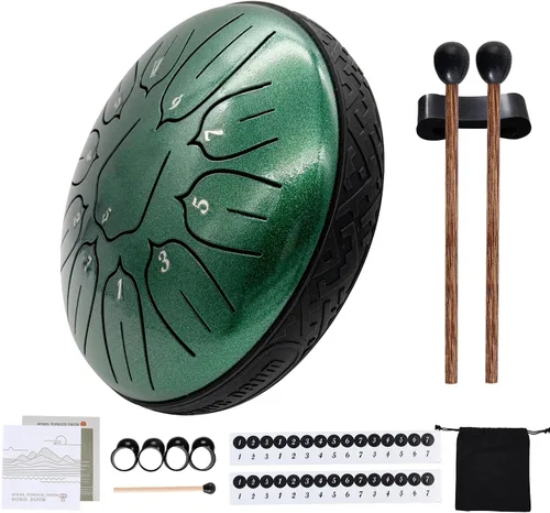 Miniatura 12 de Yahpetes Tambor de lengua de acero, instrumento de percusión musical, tambor de lluvia de metal para exterior, 6 pulgadas, 11 notas, tecla C