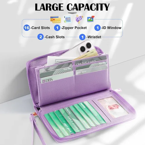 Miniatura 112 de Chelmon - Monedero para mujer de cuero genuino con bloqueo de señal RFID, para tarjetas de crédito