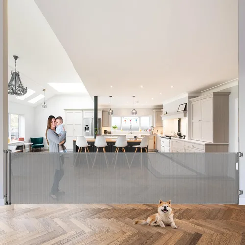 Miniatura 10 de Puertas de bebé extra anchas de 100 pulgadas para gran apertura, puerta retráctil para interiores para perros, puertas para cachorros para la casa