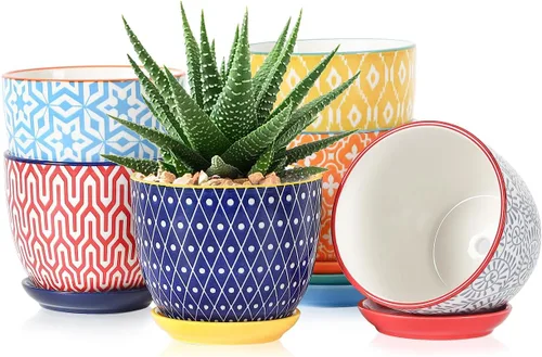 Miniatura 18 de Selamica Macetas de cerámica para suculentas de 2.4 pulgadas, mini macetas para plantas de cactus con agujeros de drenaje y platillos, decoración