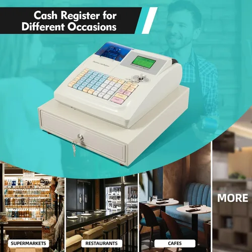 Miniatura 8 de Caja registradora, 48 llaves Caja Registradora para Negocio Cajón de caja registradora con teclas y luz de detección de efectivo Cabezal de #5 White