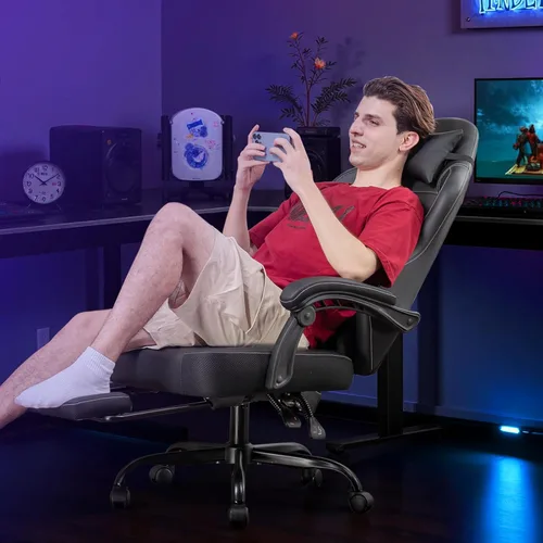 Miniatura 2 de GTPLAYER Silla de juegos con reposapiés, silla reclinable con reposacabezas y soporte lumbar, reposabrazos de acoplamiento, silla ergonómica