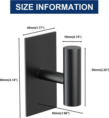 Miniatura 4 de PMMASTO Ganchos adhesivos, ganchos adhesivos de acero inoxidable negro mate para colgar, ganchos autoadhesivos de pared de ducha, ganchos