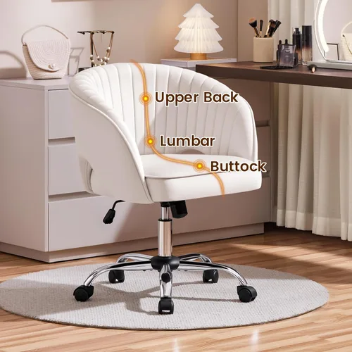 Miniatura 5 de Yaheetech Bonita Silla de Escritorio de Terciopelo Silla de Tocador con Ruedas Oficina en Casa Tapizada Sillón Giratorio Moderno con Respaldo
