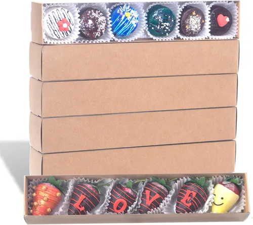 Miniatura 11 de Paquete de 10 cajas de fresa cubiertas de chocolate de 12 x 2.2 x 2 pulgadas para 6, cajas favoritas de fiesta para macarrones, trufas, bombas