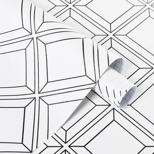 Miniatura 7 de Heroad Papel tapiz blanco para despegar y pegar, papel de contacto blanco y negro, papel de pared geométrico moderno para cuarto de bebé